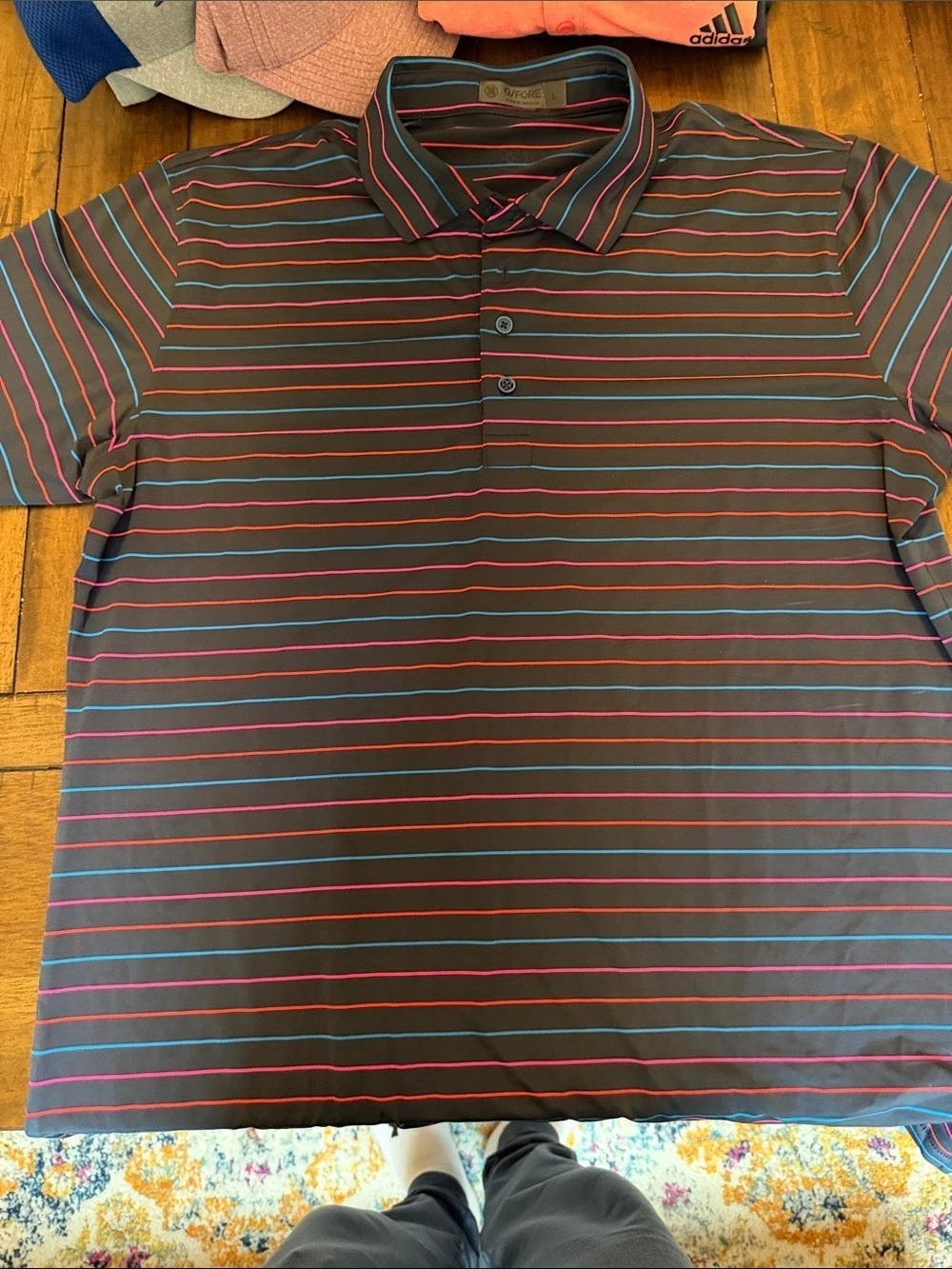 G/FORE Striped Polo Black & Blue Size Large